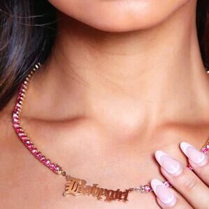 Necklace "BabyGirl" Gold Tone With Wine Colored Rhinestones